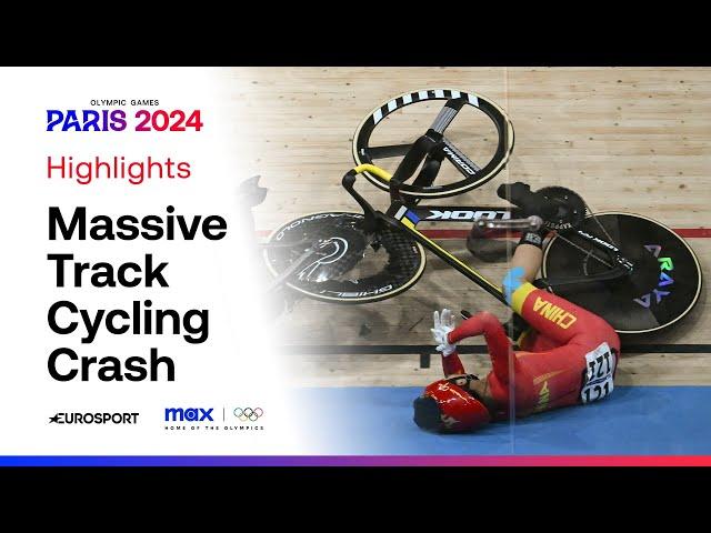 HUGE crash on cycling track AFTER finish line  | #Paris2024 #Olympics