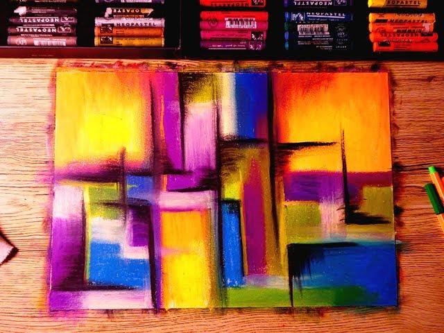 Making Contemporary Abstract Painting | Satisfying | Oil Pastel | Cloth Blurring Technique