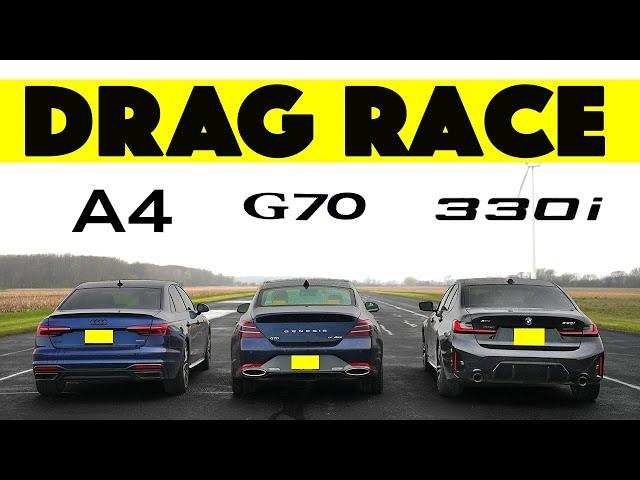 2024 Genesis G70 Races Audi A4 and BMW 330i: Gap City Follows. Drag and Roll Race.