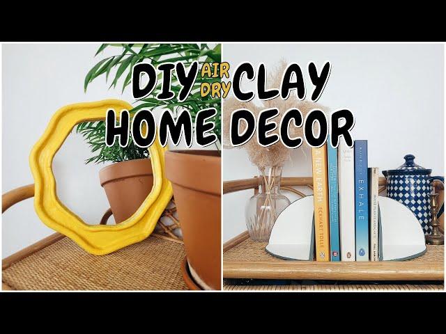 DIY AIR DRY CLAY HOME DECOR IDEAS -  Aesthetic Decor | Funky Mirror and Bookends