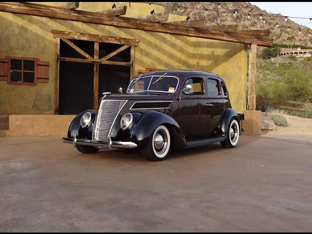 1937 Ford Slantback Custom 4 Door in Brown & Black & Engine Sound on My Car Story with Lou Costabile