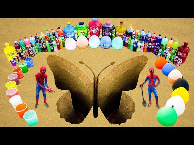 How to make Butterfly with Orbeez & Cement, Giant Balloons of Fanta, 7up, Coca Cola, Sodas vs Mentos