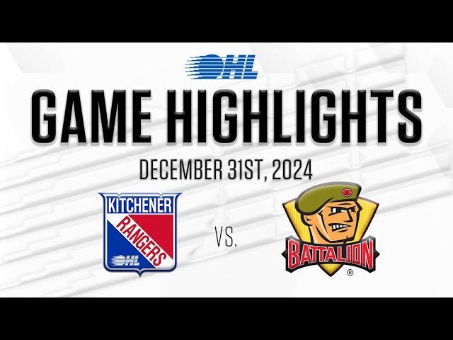 OHL Highlights: Kitchener Rangers @ North Bay Battalion Dec. 31, 2024