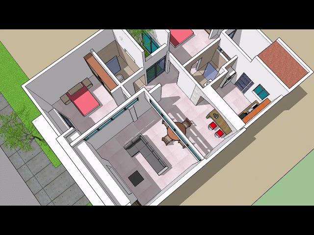 PLANO EN 3D DE CASA DE 8X12 METROS - plano de casa economica