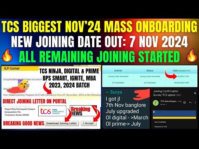 TCS ALL REMAINING CANDIDATES NOV MASS ONBOARDING STARTED | TCS NEW JOINING DATE OUT 7 NOVEMBER 2024