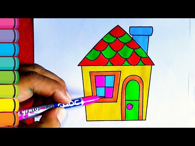 Beautiful House Drawing, Painting, Coloring for Kids and Toddlers | Learn drawing#housedrawing#house