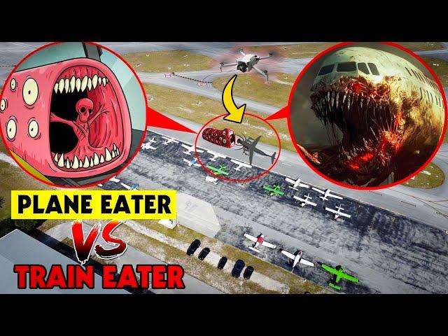 DRONE CATCHES PLANE EATER VS TRAIN EATER IN REAL LIFE BATTLE!