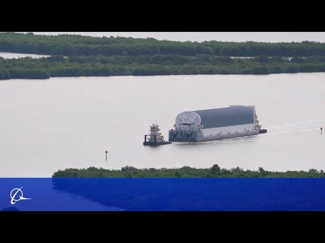 Core Stage for NASA's Artemis II Mission Arrives at Kennedy Space Center's Vehicle Assembly Building