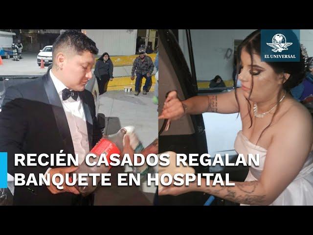 Invitados "plantan" a recién casados y ellos sorprenden con banquete afuera de Hospital en Reynosa