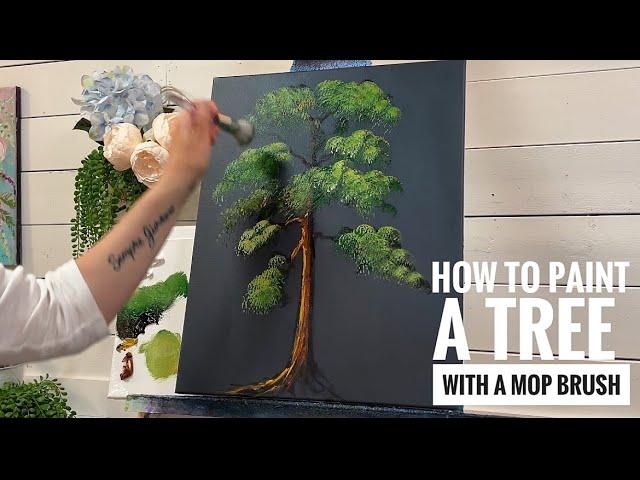 How To Paint a BIG TREE  With A MOP BRUSH!