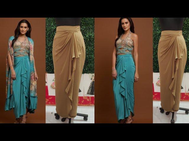 Draping skirt without dummy cutting and stitching | cowl skirt | dhoti skirt cutting and stitching