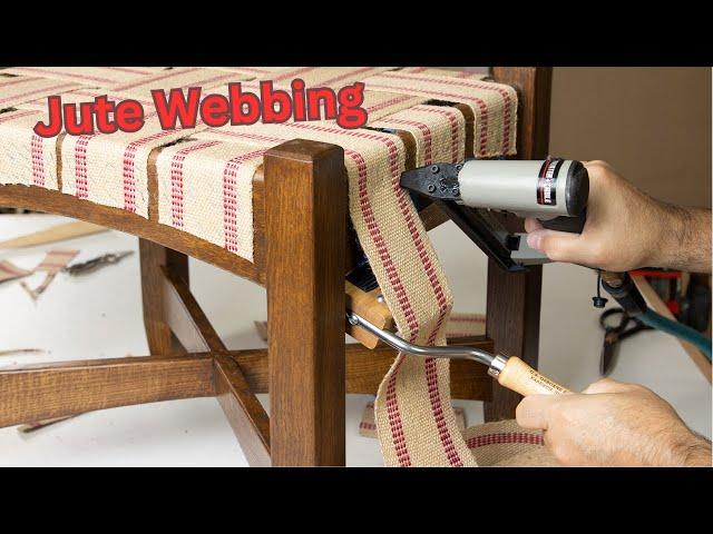 Install Jute Webbing DIY Upholstery Project Two Ways - Make a Jute Seat Base with Webbing Stretcher