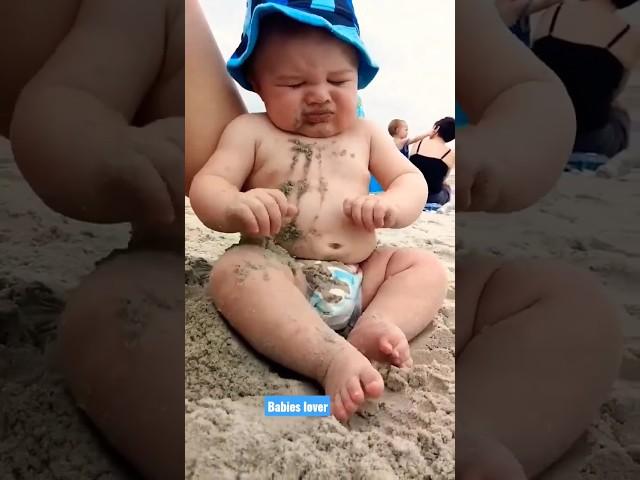 Funny baby reaction on the beach || #shorts