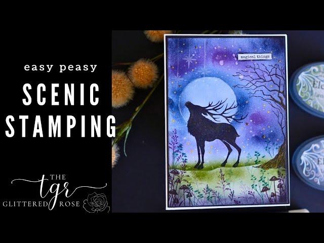 Easy Peasy Scenic Stamping Using Lavinia Stamps, Ink Blending, Pan Pastels and Gel Pens