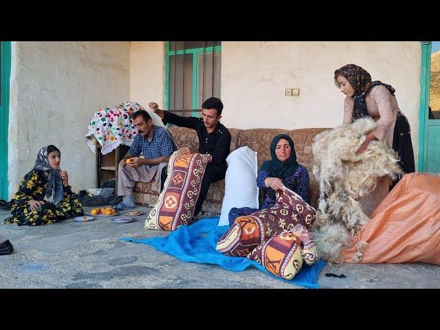 The method of weaving wool by Amir and making pillows by Fatima and her mother