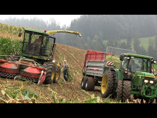 Maishäckslen und pressen | Lisibach MVA 1000 | Aebi TP 460 | Kemper C3000 | John Deere 5730