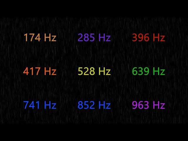 All 9 Solfeggio Frequencies and Rain Sounds - Scale Loop - 11 Hr.