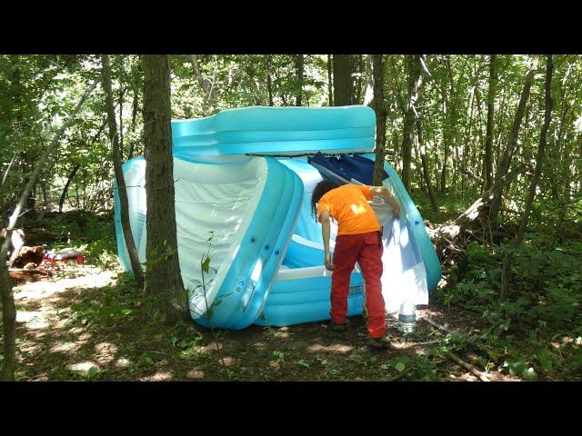 Inflatable Pool Shelter Overnight In The Forest