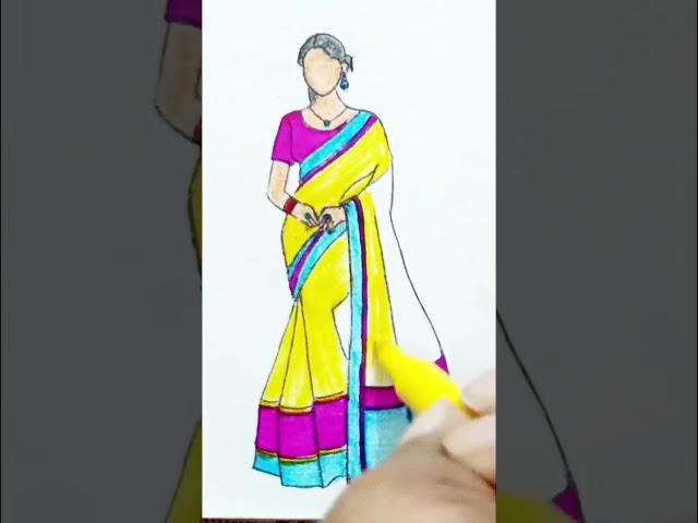 Girl drawing with saree #shorts #art #fashion #video