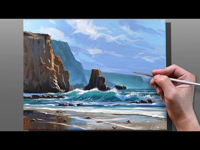 How to Paint Coastal Waves / Step-by-Step Acrylic Painting / Correa Art