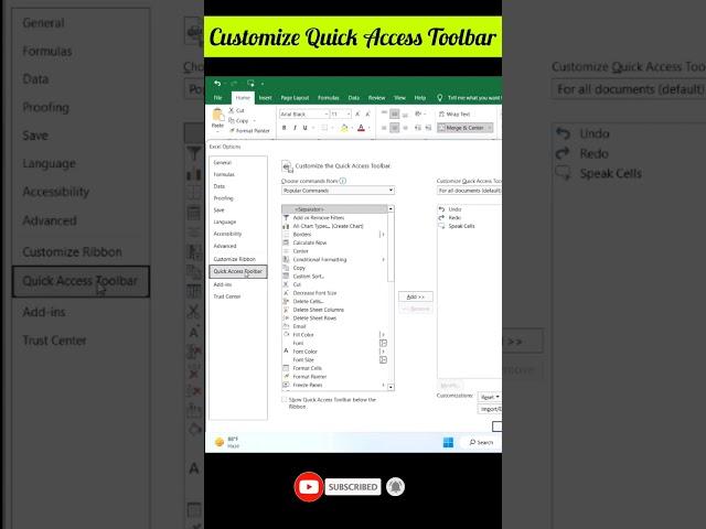 How to Customize Quick Access Toolbar in Excel | Shortcuts in Excel #shorts