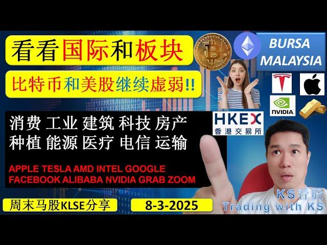 KS看股 - 马股KLSE分享 - 8-3-2025 - 看看国际市场比特币和美股继续虚弱!! APPLE TESLA NVIDIA BITCOIN BYD XPENG BITCOIN ADA