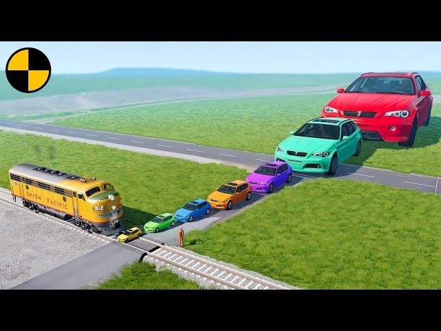 Big & Small Cars vs Train  BeamNG.Drive