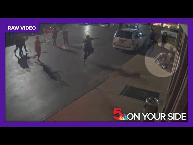 Raw video: Surveillance camera shows the moment Ferguson police officer was shoved during protest