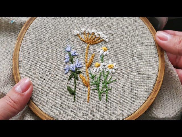 Embroidery with different stitches - Wildflowers. A fun way to transfer a design to fabric.