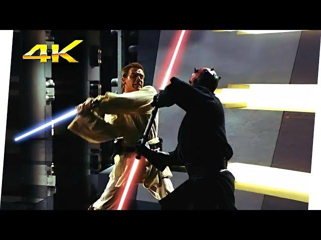 Qui-Gon Jinn & Obi-Wan Kenobi vs Darth Maul | Star Wars: La Amenaza Fantasma (1999) 4K UHD (LATINO)