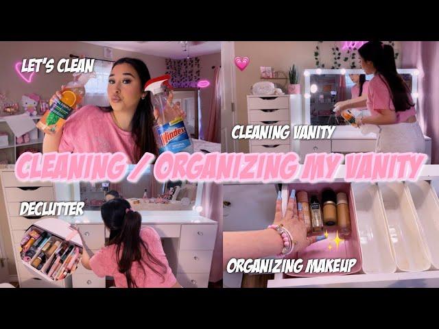 CLEANING/ORGANIZING MY VANITY 2023  | organizing my makeup collection