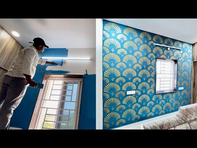 Wall painting stencil design for bedroom | Wall painting designs