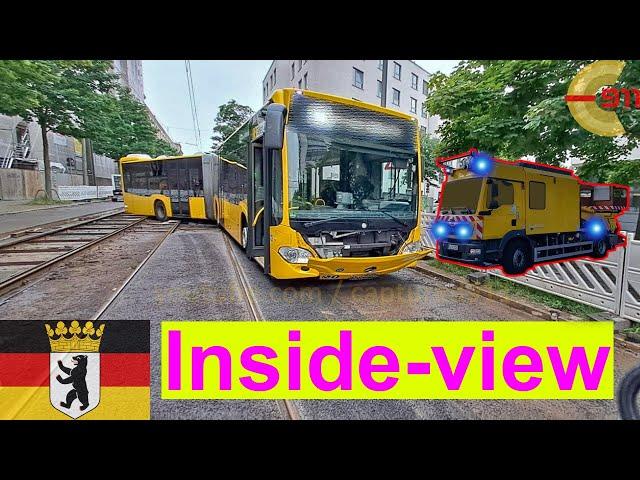 [BERLIN] Ging daneben | Bus steckt im Gleisbett in Baustelle | Einsatzfahrt inside Turmwagen | 043