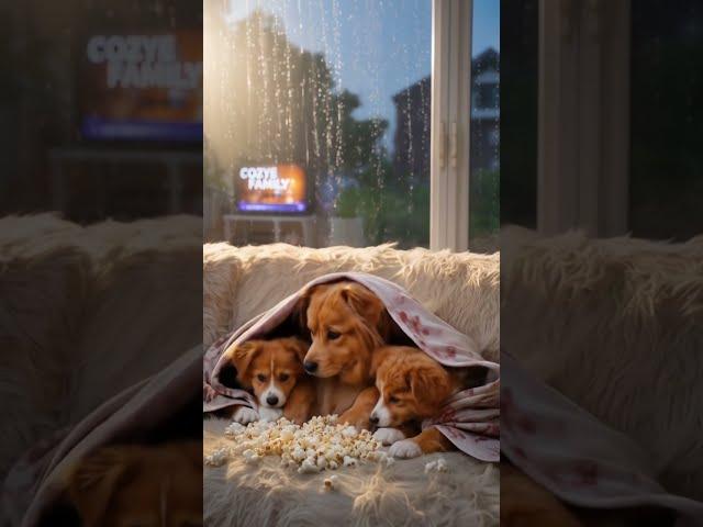  Rainy Day Cuddles: Chonky Dog Family Movie Night | Cozy Digital Painting Masterpiece
