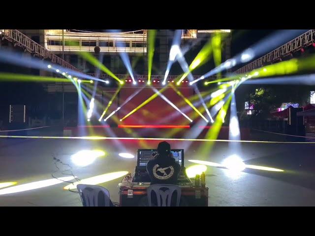 Moving head beam light used in the outdoor event effect.