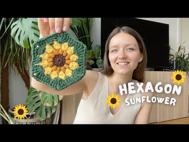  HEXAGON SUNFLOWER GRANNY SQUARE | beginner friendly step-by-step crochet pattern