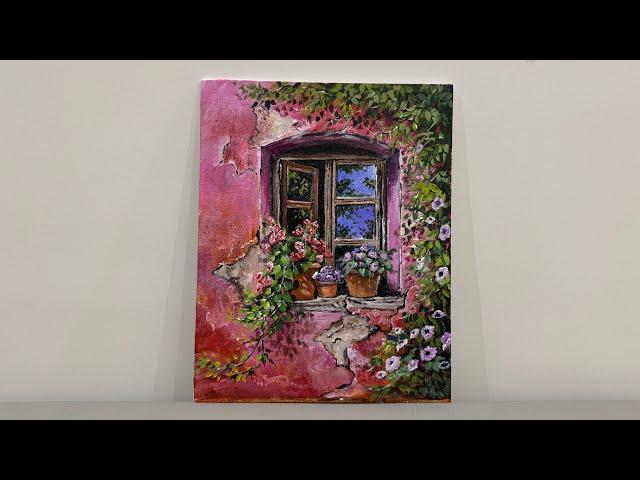 How to Paint a Vintage Window with Flowers | Step-by-Step Acrylic Painting tutorial