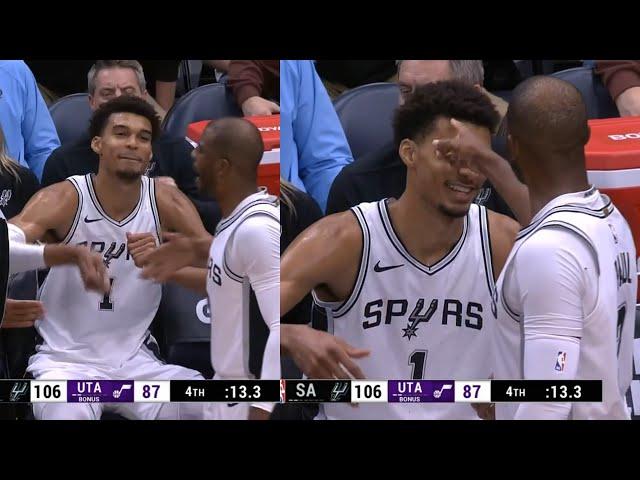 Victor Wembanyama and Chris Paul having fun on bench after Wemby 5x5 game vs Jazz