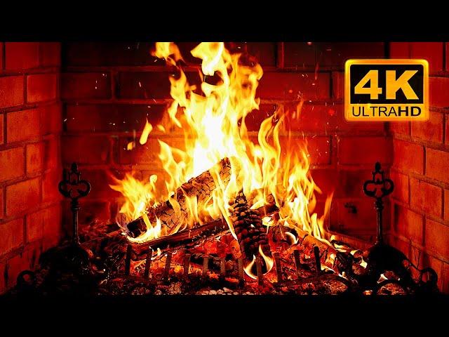  Cozy Fireplace 4K (12 HOURS). Fireplace with Crackling Fire Sounds. Fireplace Burning 4K