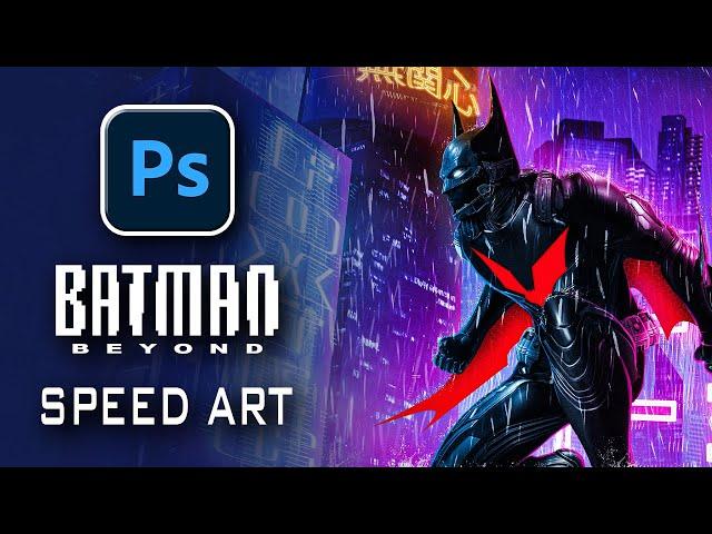 Creating A Neon Cyberpunk City With Batman Beyond | Photoshop Manipulation Speed Art