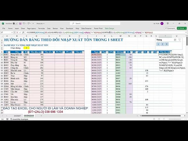 Hướng dẫn thiết kế file quản lý kho nhập xuất tồn đơn giản trong 1 sheet excel