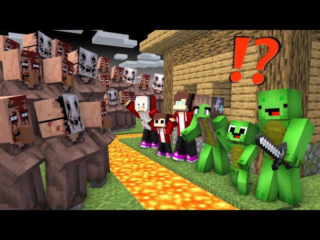 Mikey & JJ Families Security Base vs Scary Zombie Villager Army Battle in Minecraft animation