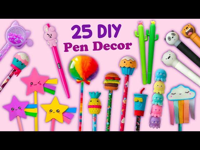 25 DIY AMAZING PEN DECOR IDEAS - DIY SCHOOL HACK IDEAS PENCIL DECORATIONS