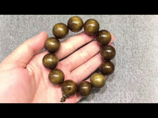 四川陰沉金絲楠木特大佛珠手串 20mm (KH147853)【緣飾天然水晶 Khicas Gems Jewelry】Wood Bracelet 帶天然金絲綢緞光澤 金光閃爍 氣味淡雅幽香 心曠神怡