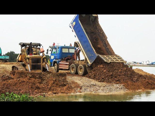 Incredible Activity Construction Equipment Working Bulldozer Pushing Dirt & Dump Truck Unloading