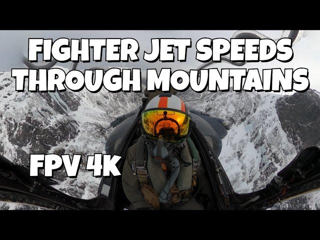 Fighter Jet Speeding Low Through Mountains in Norway 4K