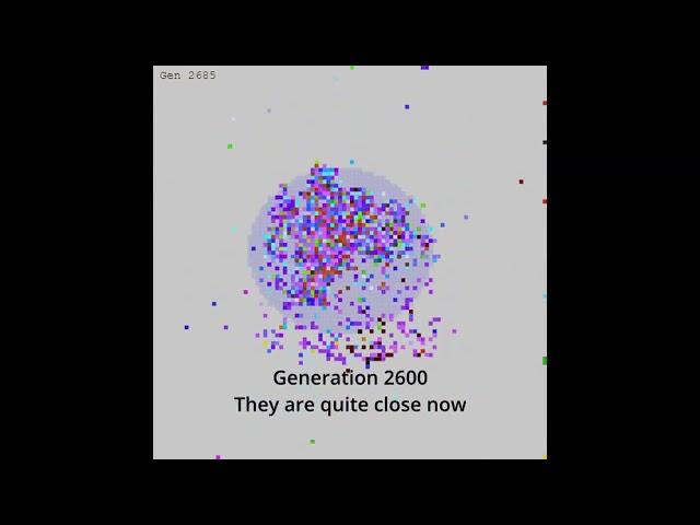 Creatures learning to move to the center circle