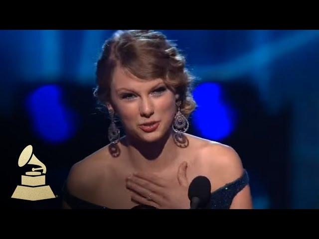 Taylor Swift accepting the GRAMMY for Best Country Album at the 52nd GRAMMY Awards | GRAMMYs