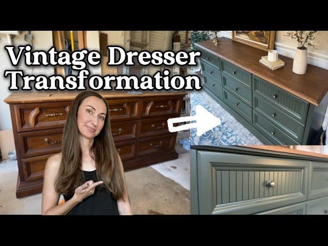 Updating a Vintage Drexel Dresser With a Paint Stain Combo and Pole Wrap Wood Panels