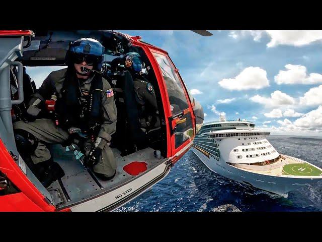 US Coast Guard MH-65 Dolphin Rescue Operation on a Cruise Ship @Defxofficials